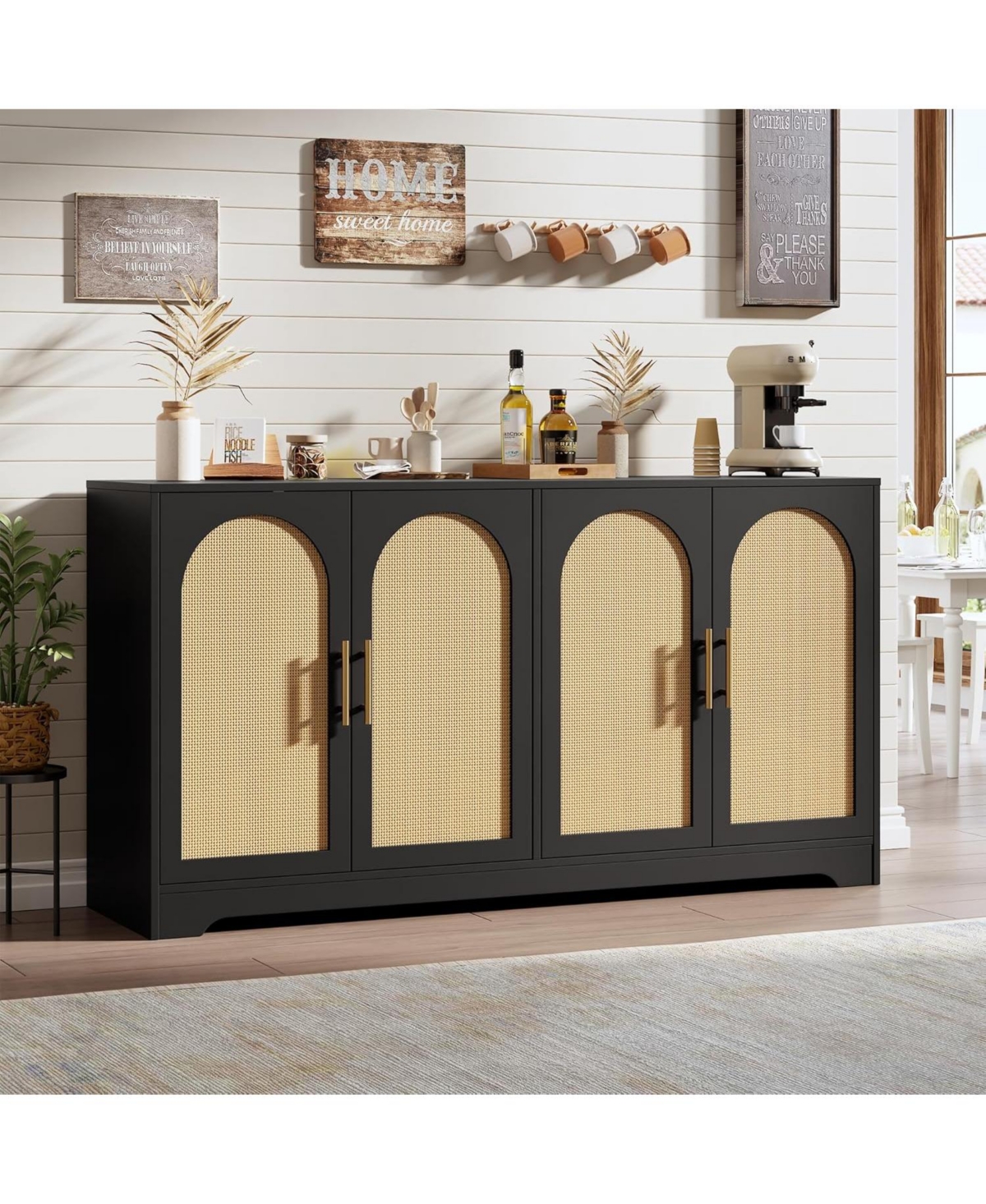 gaomon 59” Sideboard Buffet Cabinet, Large Credenza Storage with 4 Rattan Doors
