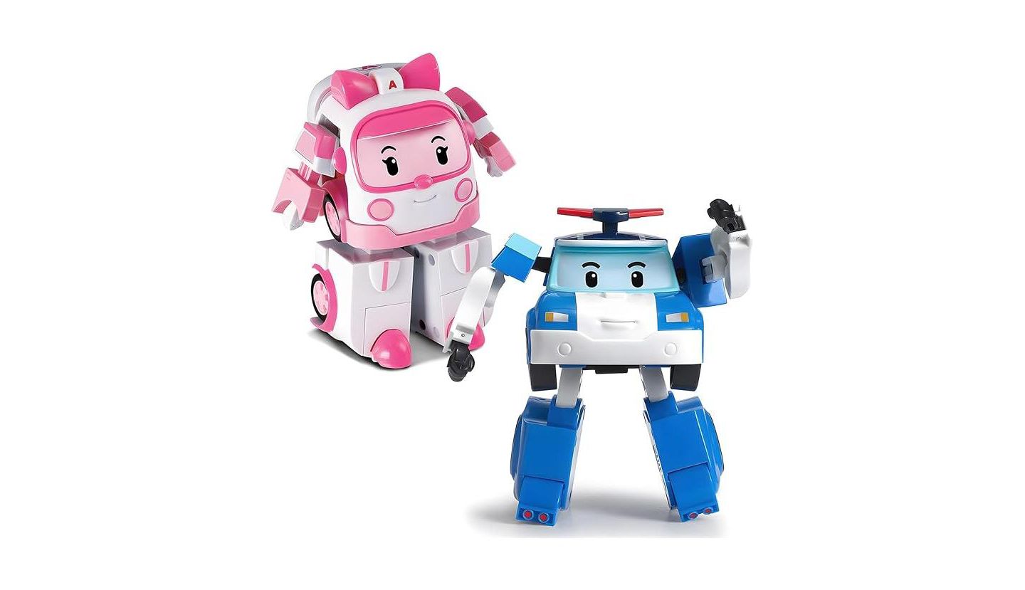 Детские фигурки Robocar Poli 2PCS 4" Transforming Robots (POLI & Amber) - Emergency Rescue Vehicle Action Figures Kids Educational Pretend Play Toy, цвет: Open Miscellaneous — фото 1