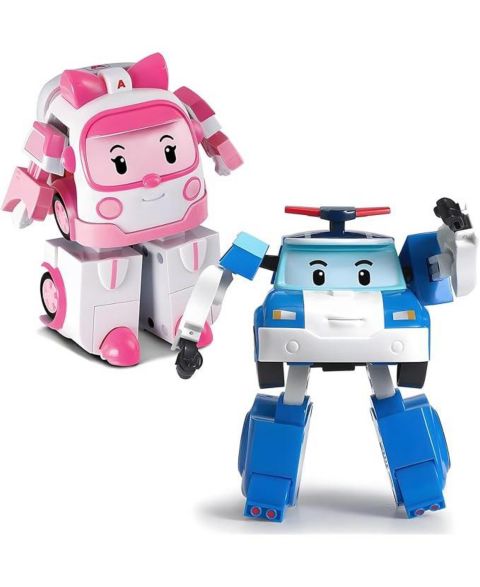 Детские фигурки Robocar Poli 2PCS 4" Transforming Robots (POLI & Amber) - Emergency Rescue Vehicle Action Figures Kids Educational Pretend Play Toy, цвет: Open Miscellaneous