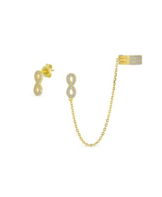 Cartilage Ear Cuff CZ Infinity Earring Stud Set 14K Gold Plated Sterling Silver