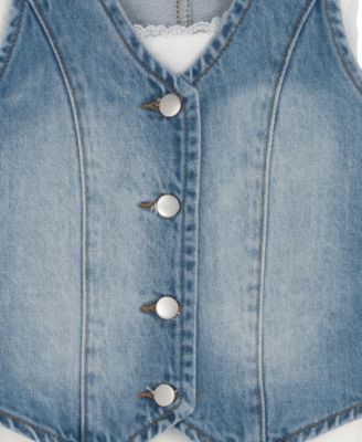 Rare Editions Girls' 7-12 Denim Sleeveless Vest, Cami Top and Printed Skirt, 3-Piece Set