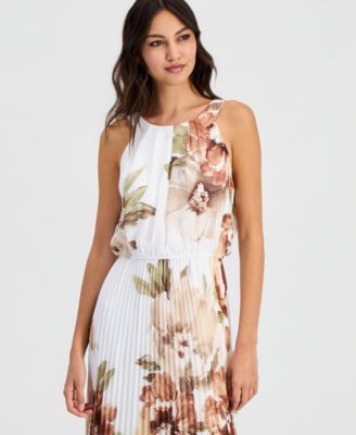 Women's Pleated Floral Print Maxi Dress