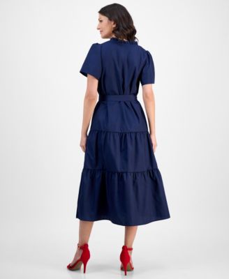 Women's Puff-Sleeve Tiered Midi Dress