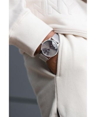 Men's 40mm Grey Dial Slim Case Stainless Steel Mesh Watch