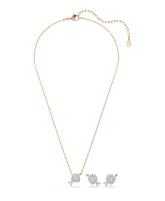 Mixed Cuts, Heart with Arrow, White, Rose Gold-Tone Plated Necklace and Earring Set