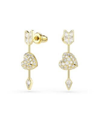 Mixed Cuts, Heart with Arrow, White, Gold-Tone Plated Idyllia Drop Earrings