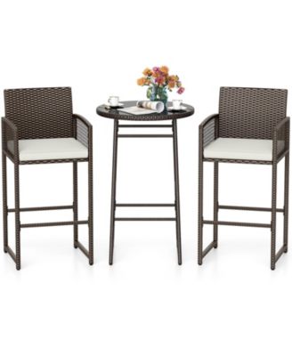 Patio Wicker Bar Table Set with 2 Armchairs, 3 Pieces