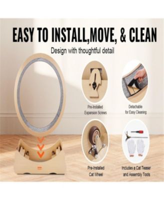 52 in Wooden Cat Running Wheel with Carpeted Runway in Natural Wood