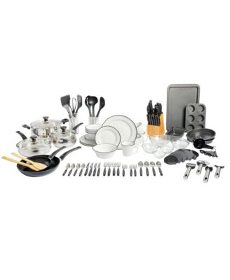 95 Piece Cookware, Plates and Bowls Dinnerware, Cutlery Knife Block, Flatware Utensils, Tools & Gadgets, Storage, Glasses Set