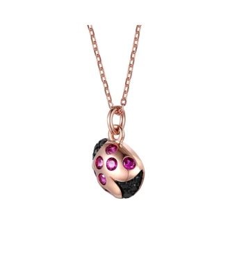 Children's 18k Rose Gold Plated with Red & Black Cubic Zirconia Ladybug Pendant Necklace