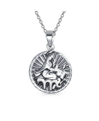 Virgo Zodiac Round Medallion Pendant Necklace Antiqued .925 Sterling Silver