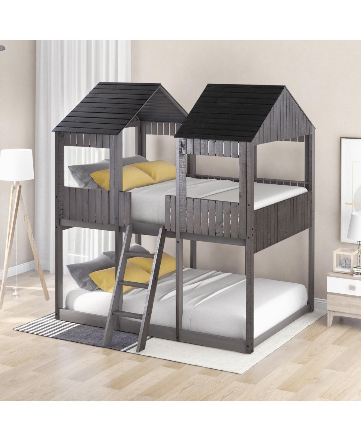 Streamdale Furniture Full Over Woodbunk Bed With Roof, Window, Guardrail, Ladder