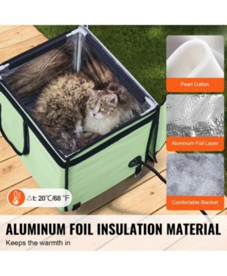 Elevated Heated Cat House with Timer, Adjustable Temperature, 900D Oxford Cloth Foldable Shelter with Heated Pad, Green, Small