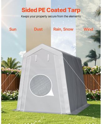 6 x 8 ft Outdoor Storage Shed Tent, Waterproof Portable Storage Tent with Roll-Up Door and Vents, Heavy Duty Frame, Grey