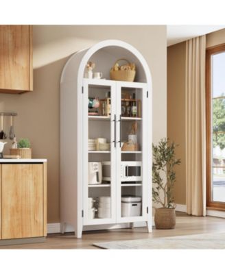 Arched Kitchen Pantry Cabinet, 5-Tier Open Shelf with Glass Doors, Farmhouse Storage for Kitchen & Dining