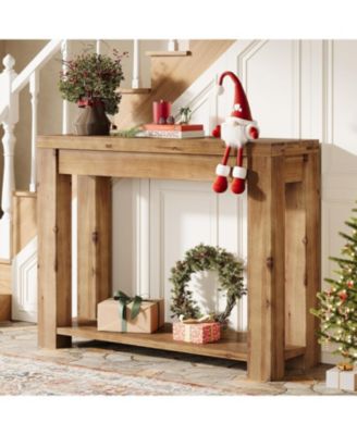 Solid Wood Console Table, Farmhouse 2-Tier Entryway Table, 43.3-Inch Narrow Sofa Table Behind The Couch