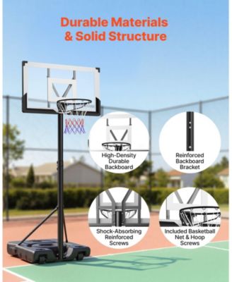 Portable Basketball Hoop, 10 ft Height Adjustable Stand with 48" PC Backboard, Rolling Wheels, Outdoor Goal System
