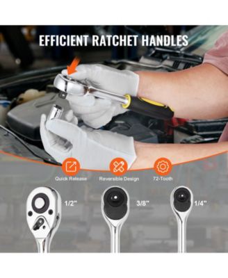 207-Piece Mechanics Tool Set, 1/4" 3/8" 1/2" Drive SAE & Metric Sockets, Wrenches, Bits & Case, Auto Repair Kit