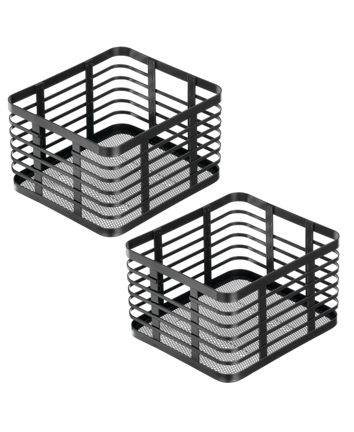 mDesign Metal Pantry Basket with Handles - Set of 2 - Matte Black - Matte black