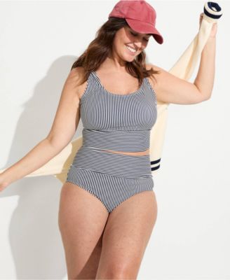 Women's Plus Size Tugless Midkini Top and High Waisted Bottom Swimsuit Set