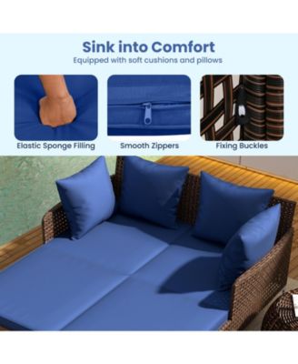 Wicker Rattan Double Daybed Lounger for Patio or Garden