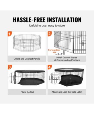 Dog Playpen, 8-Panel Foldable Metal Exercise Pen w/ Top Cover & Bottom Pad, 24 in H, Indoor/Outdoor Puppy Fence for Camping & Yard