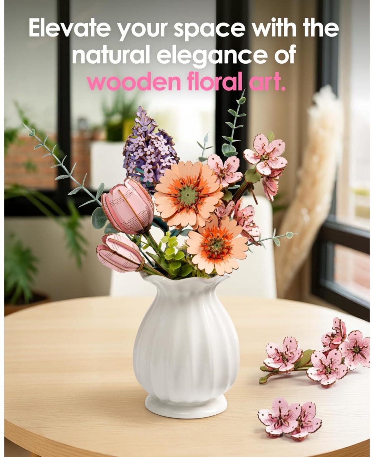 Robotime Wooden Flower 3D Puzzles Adults Artifical Flower Botanical Collection Building Craft Kit