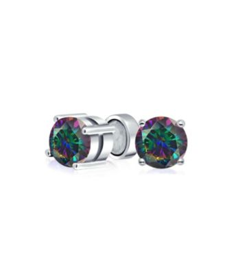 1 CT Round Mystic Rainbow  Solitaire Clip On Stud Earrings For Non Pierced .925 Sterling Silver