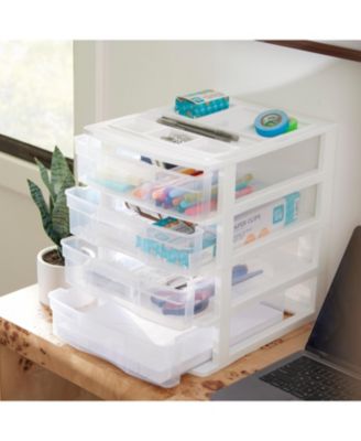 4 Drawer Desktop Countertop Storage with Organizer Lid, White