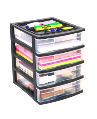 4 Drawer Desktop Countertop Storage with Organizer Lid, Black