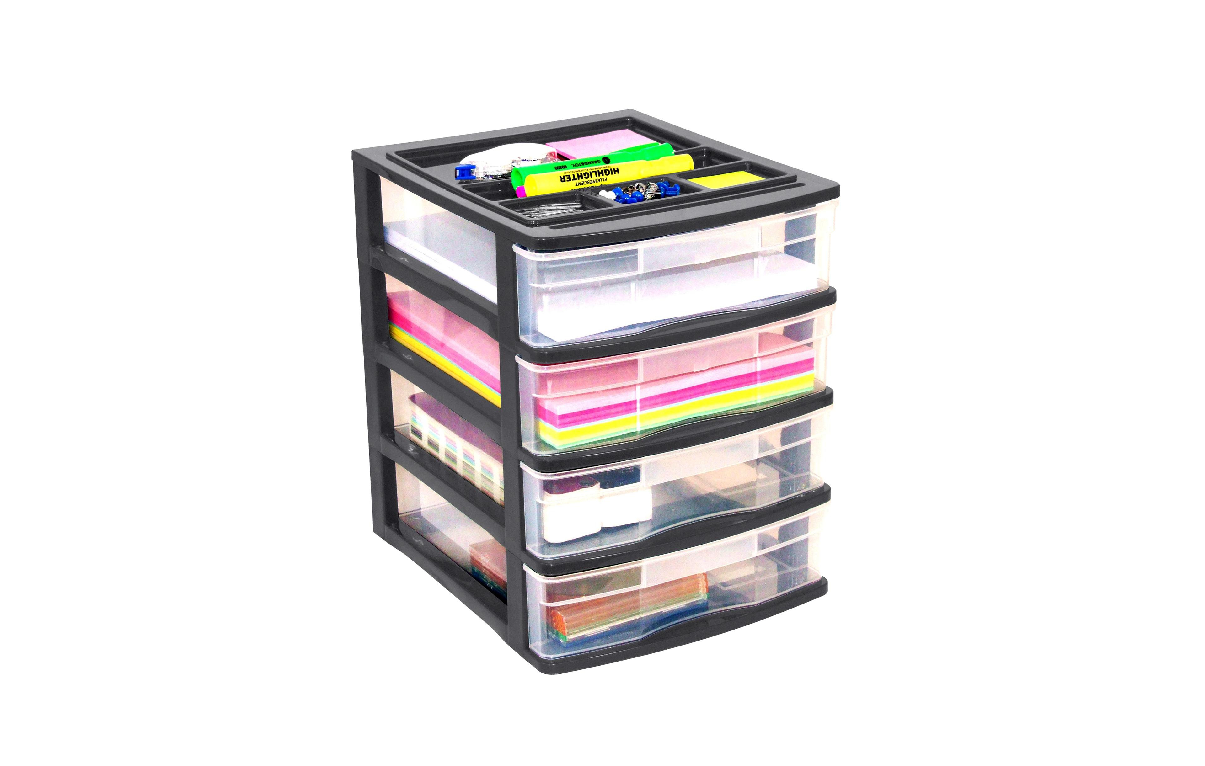 Gracious Living 4 Drawer Desktop Countertop Storage with Organizer Lid, Black
