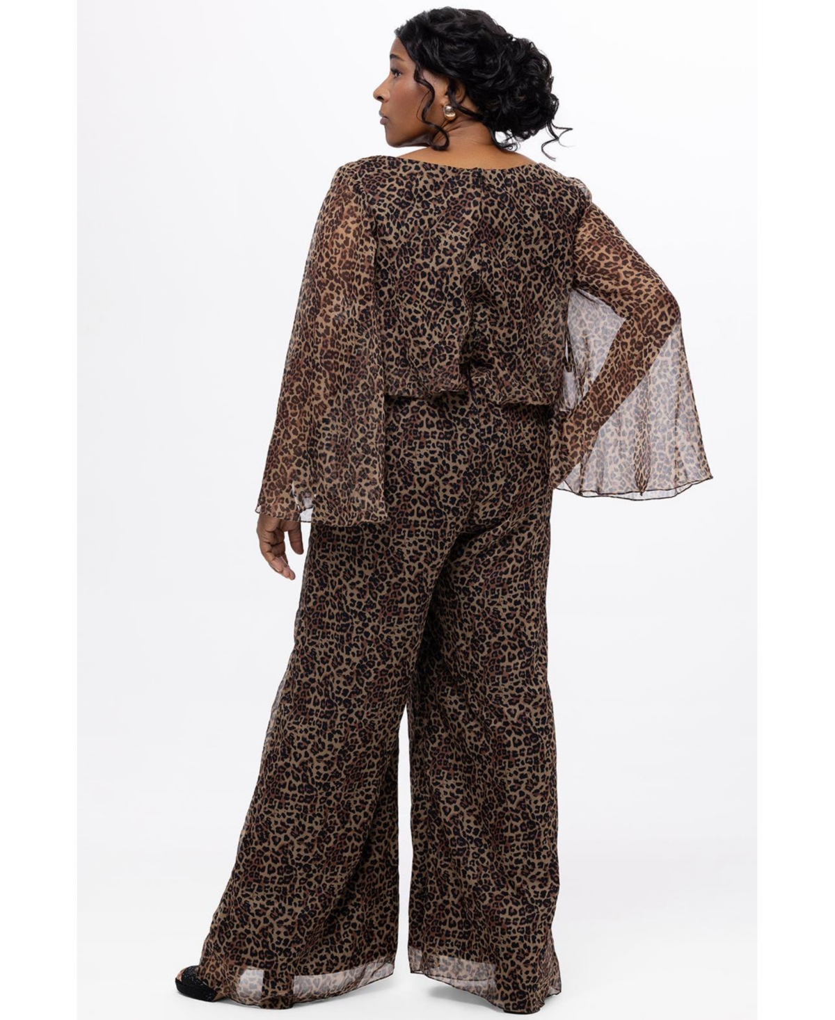 Celebrations by Sydney's Closet Women's Scoop Neck Wide Leg Animal Print Jumpsuit