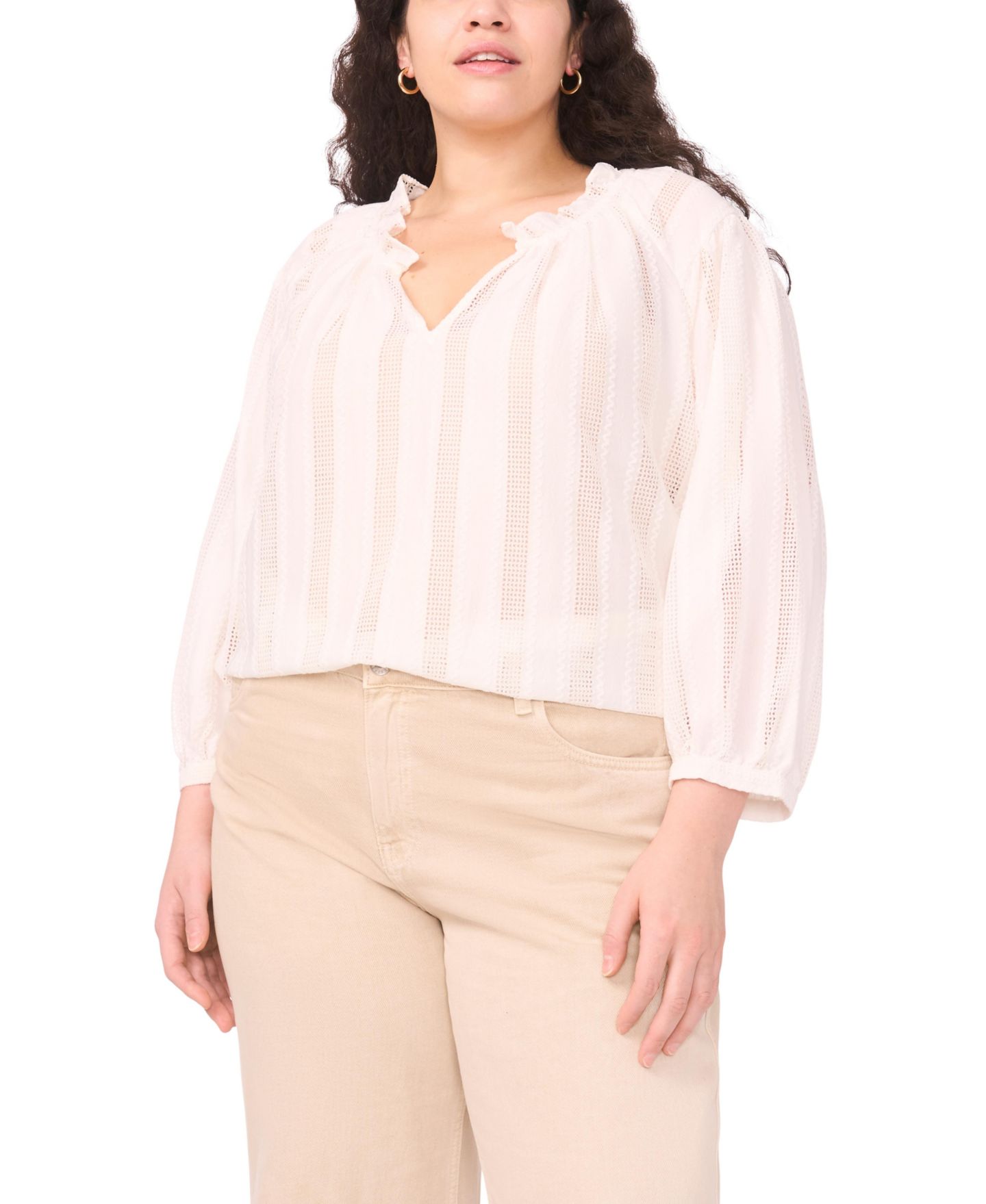 Женская блузка Vince Camuto Plus Size Split Neck Peasant Blouse, цвет: Слоновая кость — фото 1
