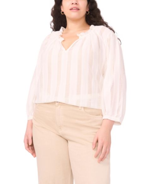 Женская блузка Vince Camuto Plus Size Split Neck Peasant Blouse, цвет: Слоновая кость