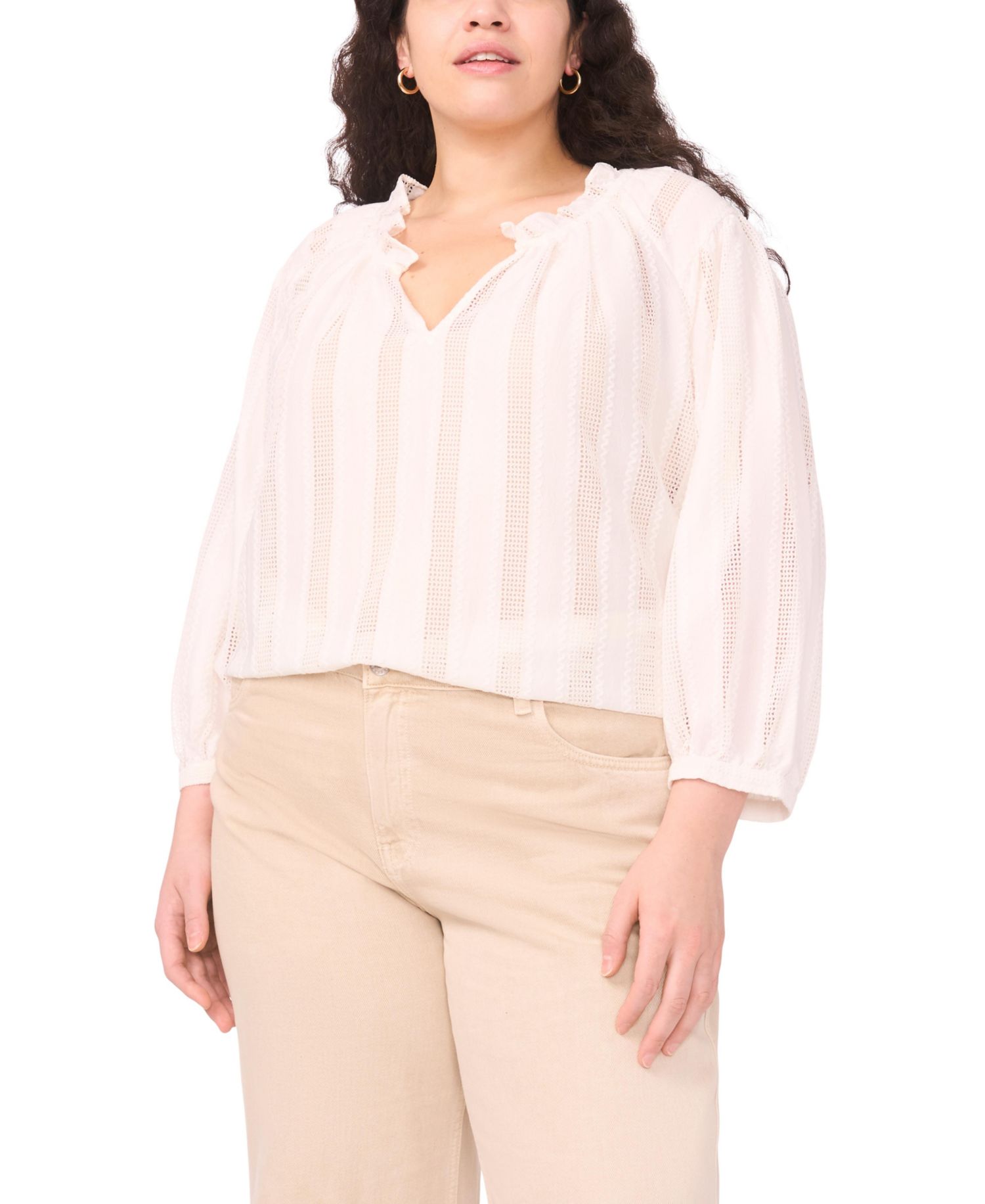 Plus Size Split Neck Peasant Blouse