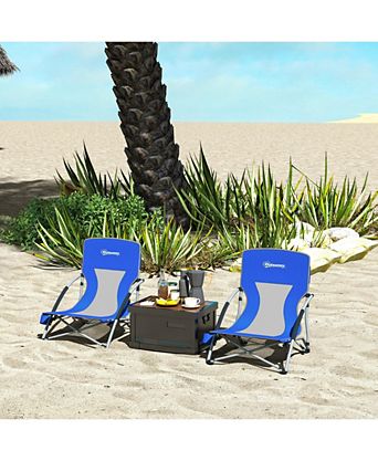 Set of 2 Folding Beach Chair with Carry Bag and Cup Holder