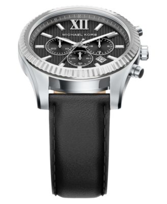 Men's Lexington Chronograph Black Leather Watch, 45mm
