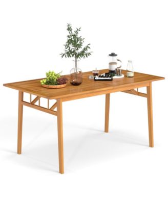 Patio Wooden Dining Table with Umbrella Hole and Sturdy Base