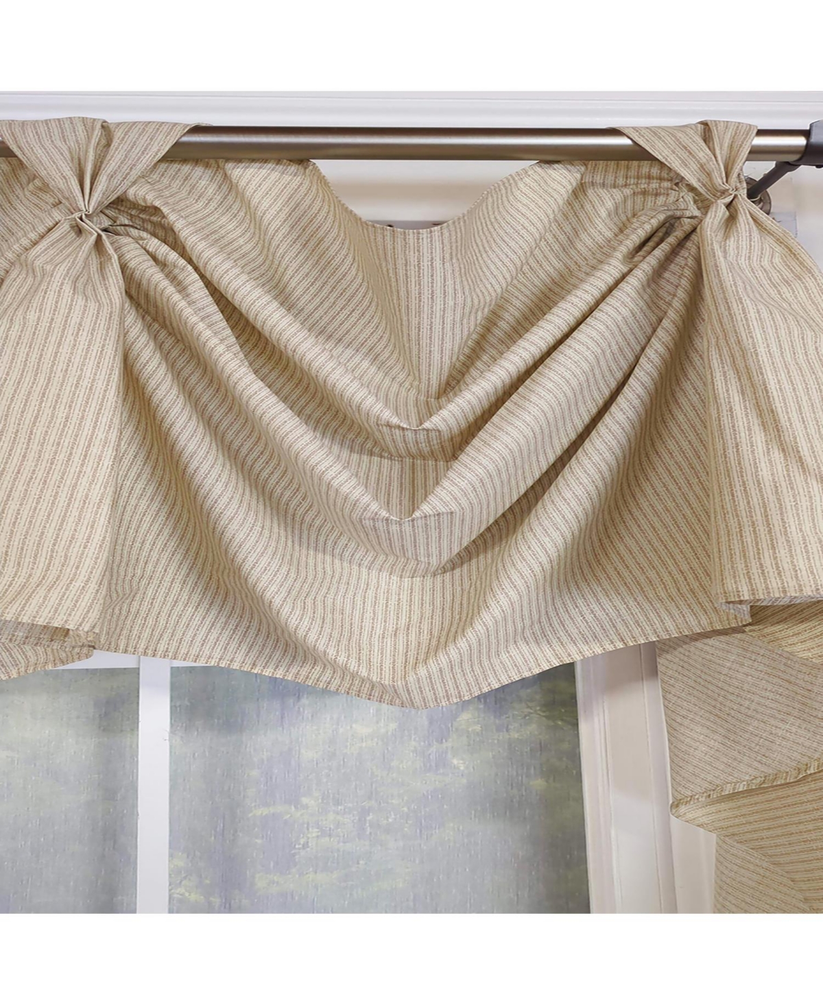 Rlf Home Pin Stripe 3-s Victory 100% Cotton Tab Top Swag Window Curtain 54" x 25" Natural