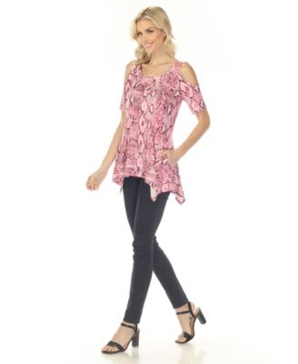 Women's Cold Shoulder Snake Print Swing Top