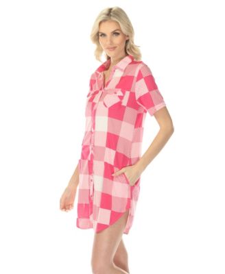 Women's Short Sleeve Plaid Button-Down Shirt Dress