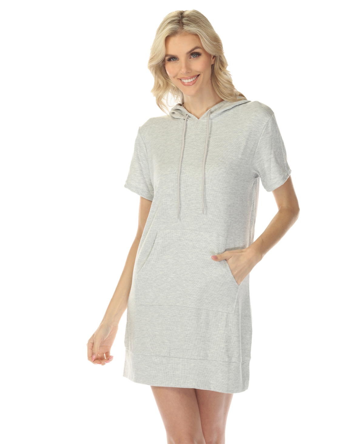 White Mark Women's Short Sleeve Hoodie Dress - Gray