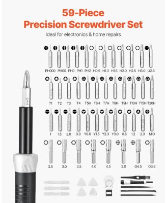 59-Piece Precision Screwdriver Set, Phillips, Flat, Torx & Pentalobe Bits with Tweezer, Small Repair Tool Kit