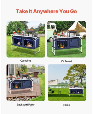Camping Kitchen Table – Folding Aluminum Cook Station with Storage & Adjustable Heights