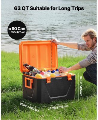63 QT Hard Cooler, Insulated Portable Cooler with Ice Retention, Heavy-Duty Handles, Cup Holder, Lightweight Rigid Design