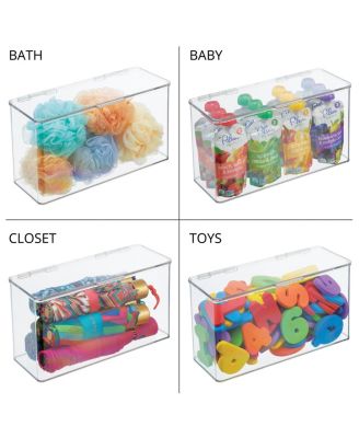 Plastic Playroom/Gaming Organizer Bin Box with Hinged Lid, 8 Pack, Clear