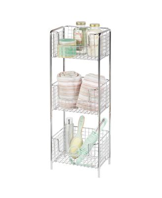 Steel Freestanding 3-Tier Storage Organizer Tower with Baskets - Chrome