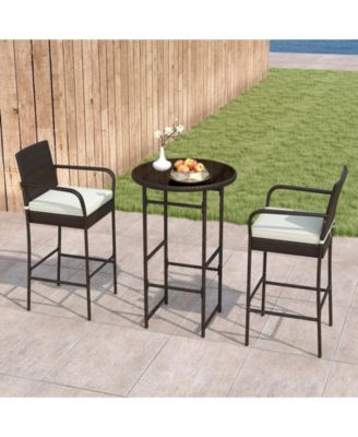 Patio 3-Piece Bar Table Set with 2 Seat Cushions