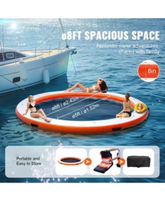 Inflatable Floating Dock Platform, ø8FT Dock with ø5FT Trampoline Mesh Pool, Non-Slip Water Mat, Portable Bag, Detachable Ladder