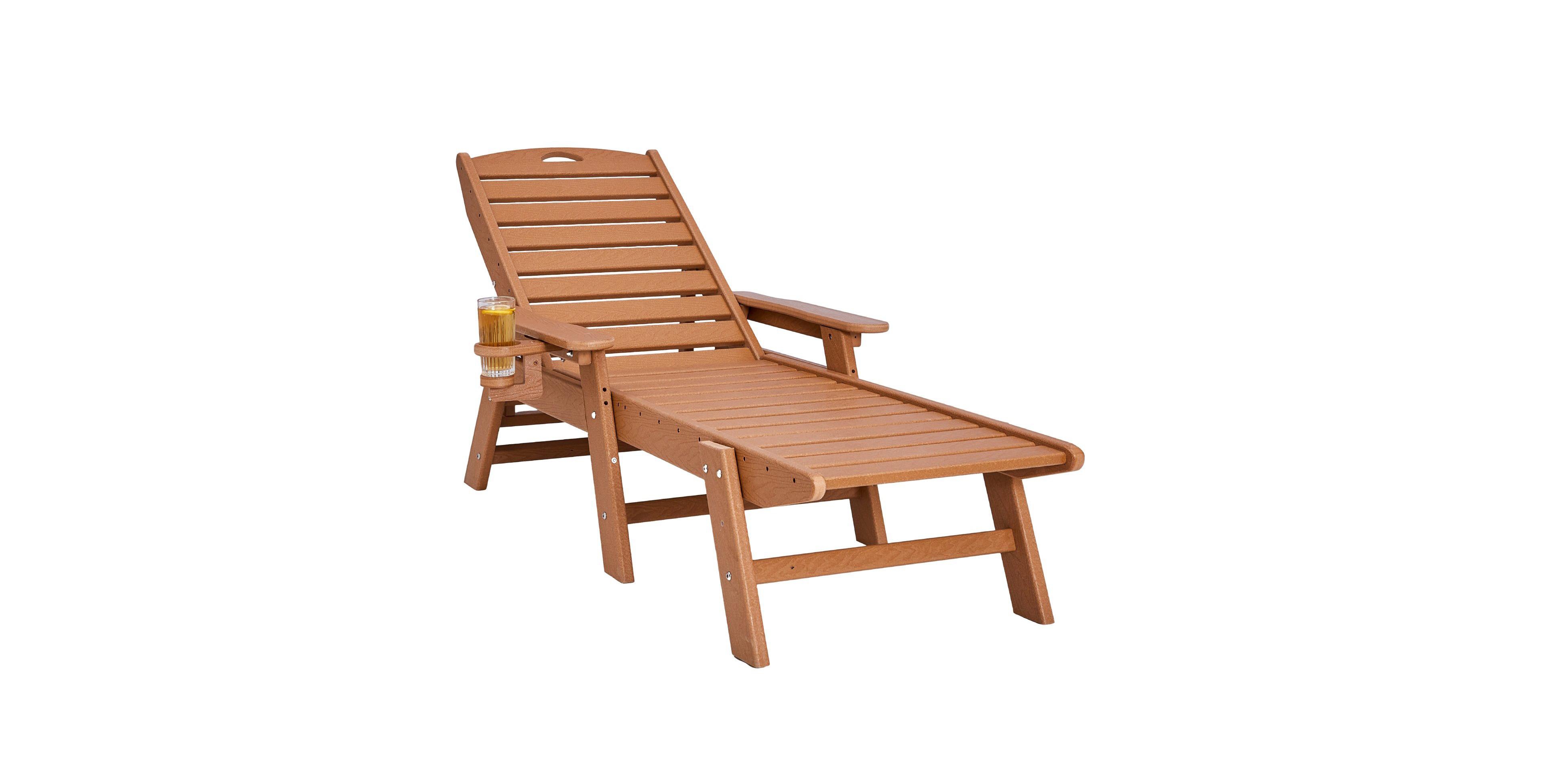 Mecale Hdpe Chaise Lounge Chair, 400 lbs Capacity, 6-Position Adjustable Patio Lounge Chair with Backrest and Cup Holder